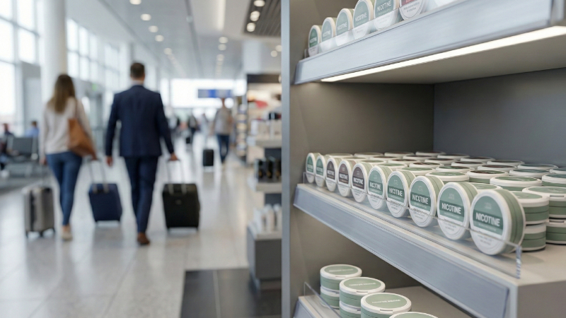 buying nicotine pouches airport duty free shop