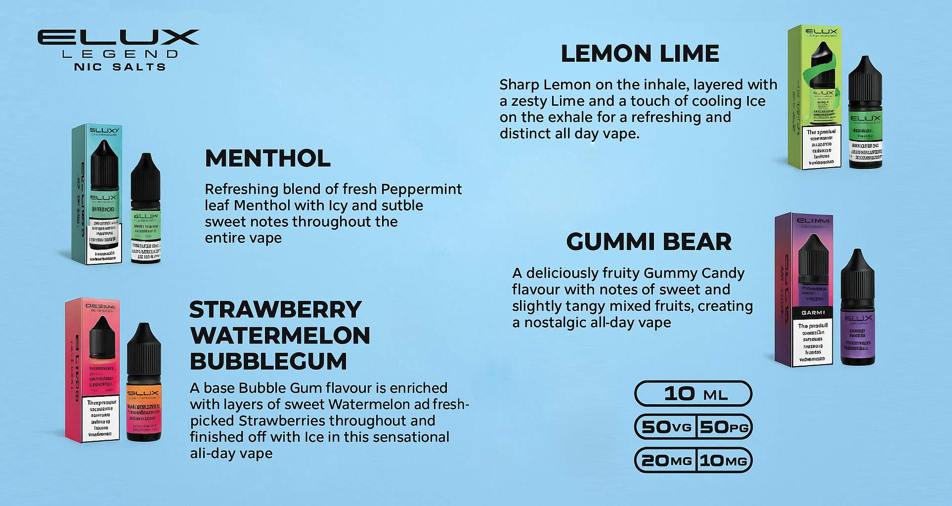 Elux Legend Nic Salts Flavour Range