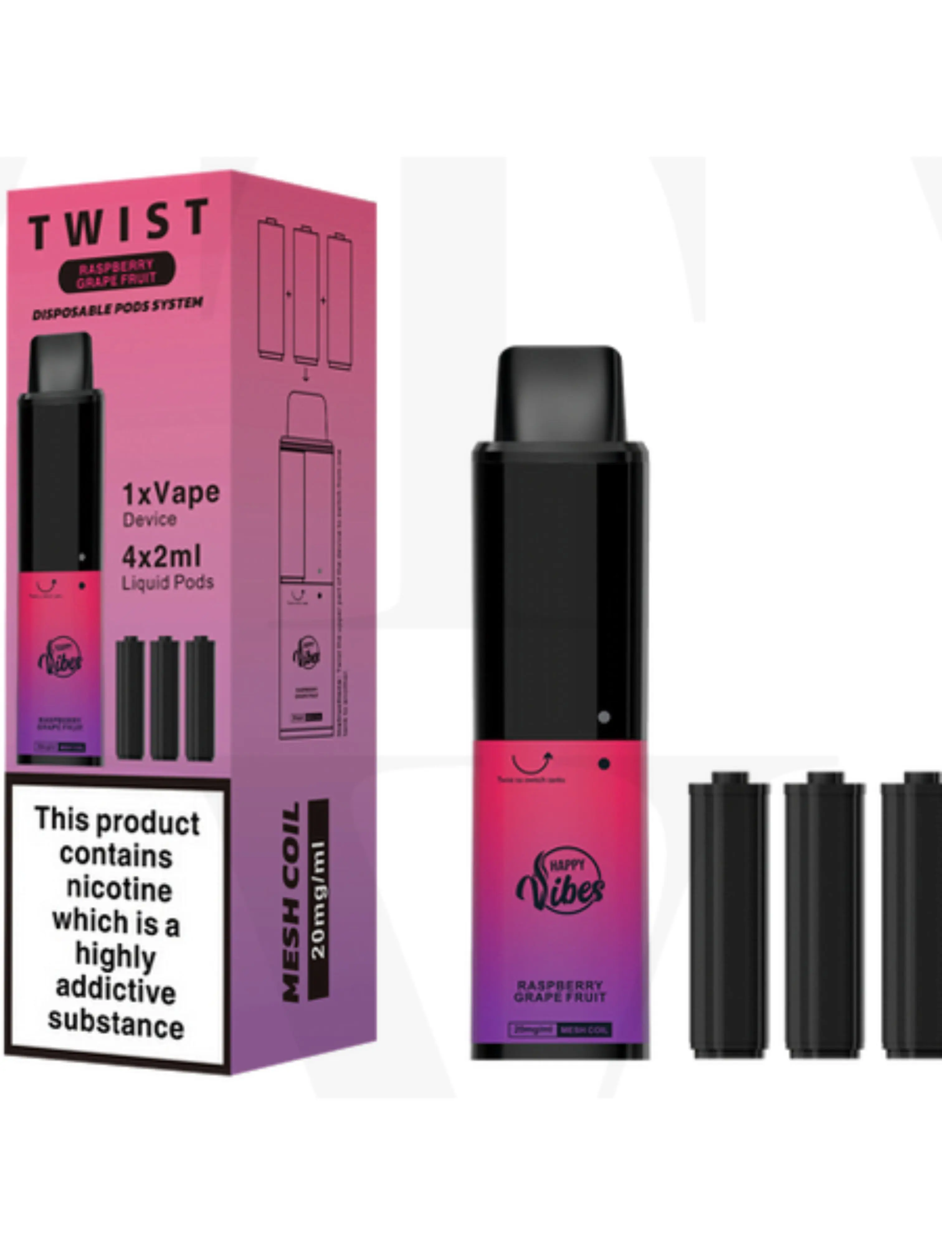 Raspberry Grapefruit Happy Vibes Twist 2400 Disposable Vape 