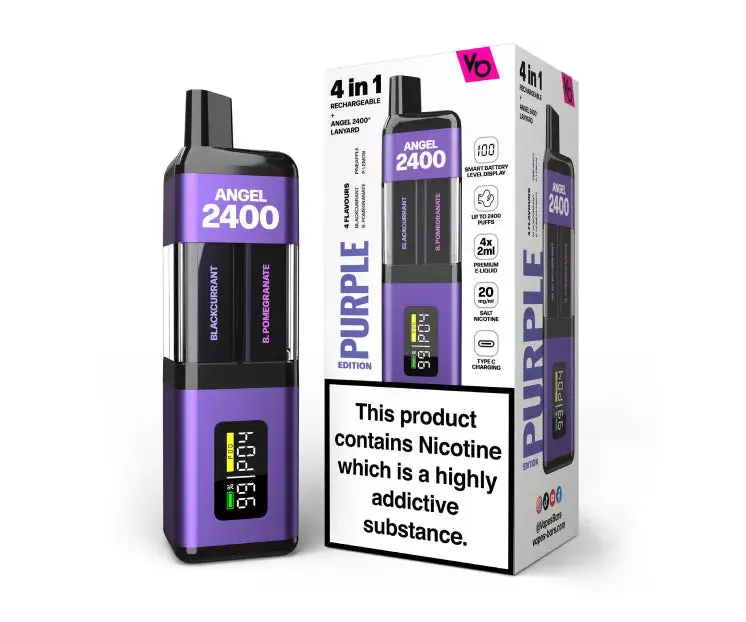 Angel 2400 Rechargeable Disposable Vape by Vapes Bars 20mg | Purple Edition