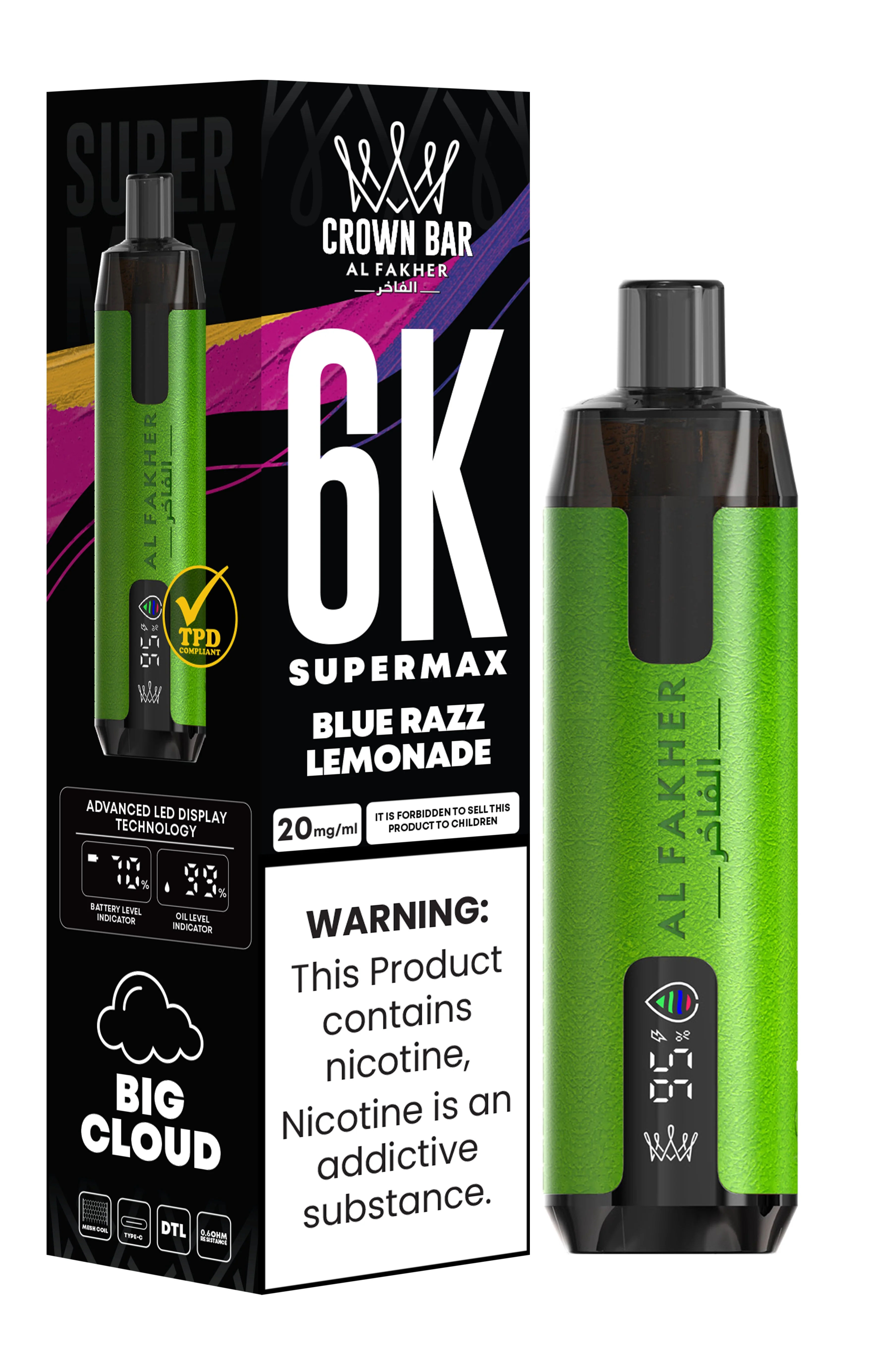 Al Fakher Crown Bar 6K Supermax Disposable Vape Kit - Blue Razz Lemonade