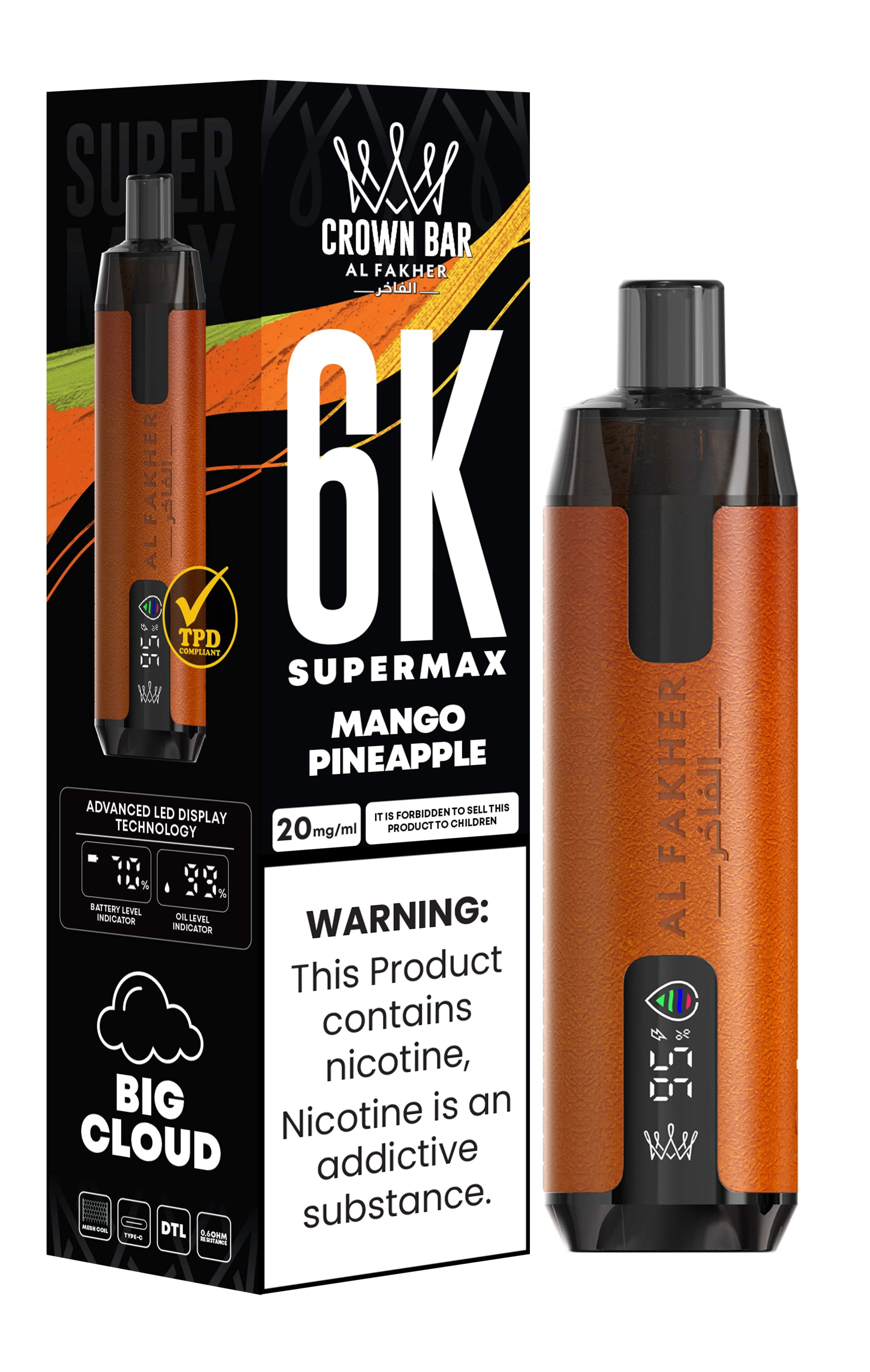 Al Fakher Crown Bar 6K Supermax Disposable Vape Kit - Mango Pineapple