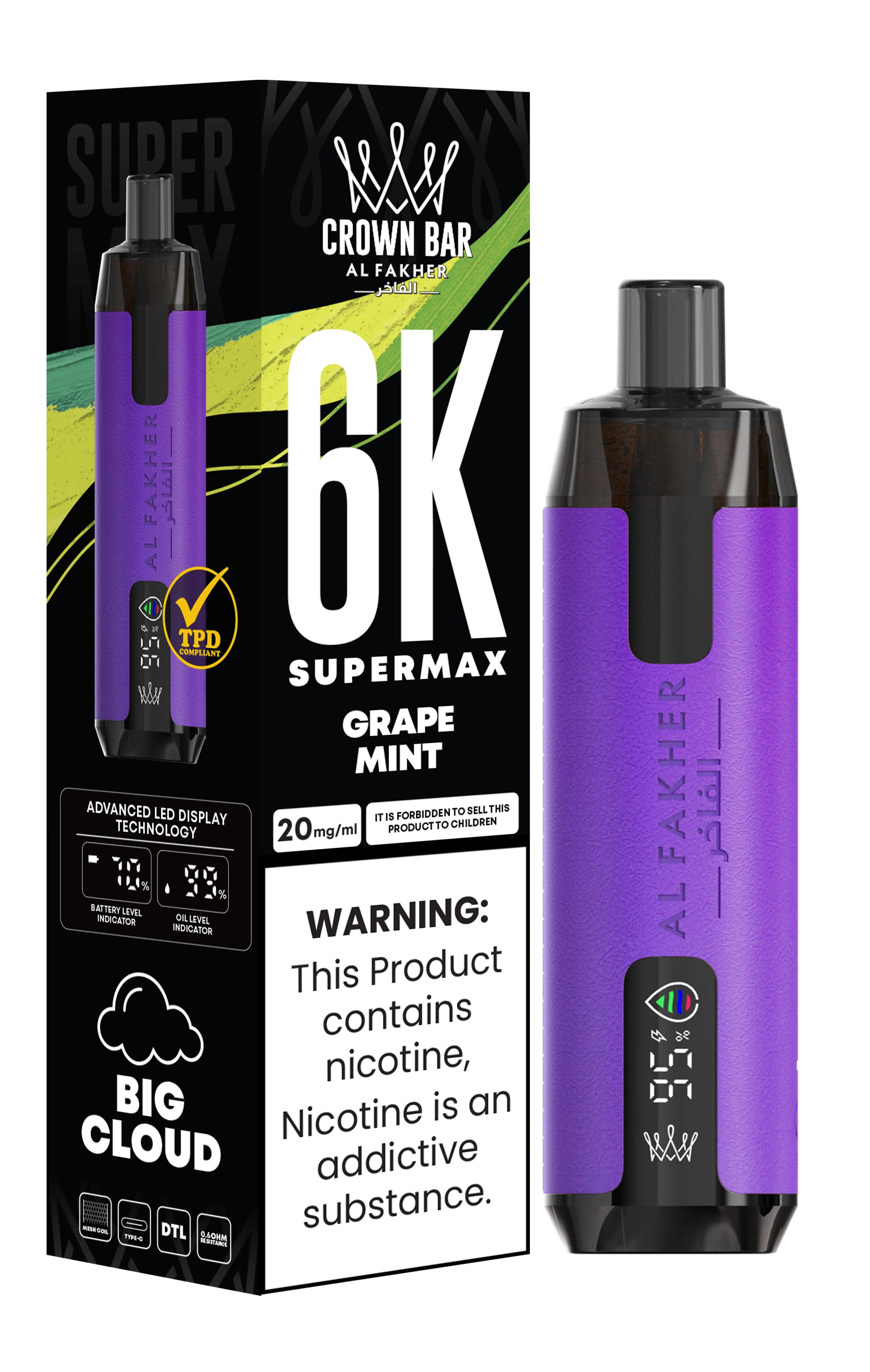 Al Fakher Crown Bar 6K Supermax Disposable Vape Kit - Grape Mint