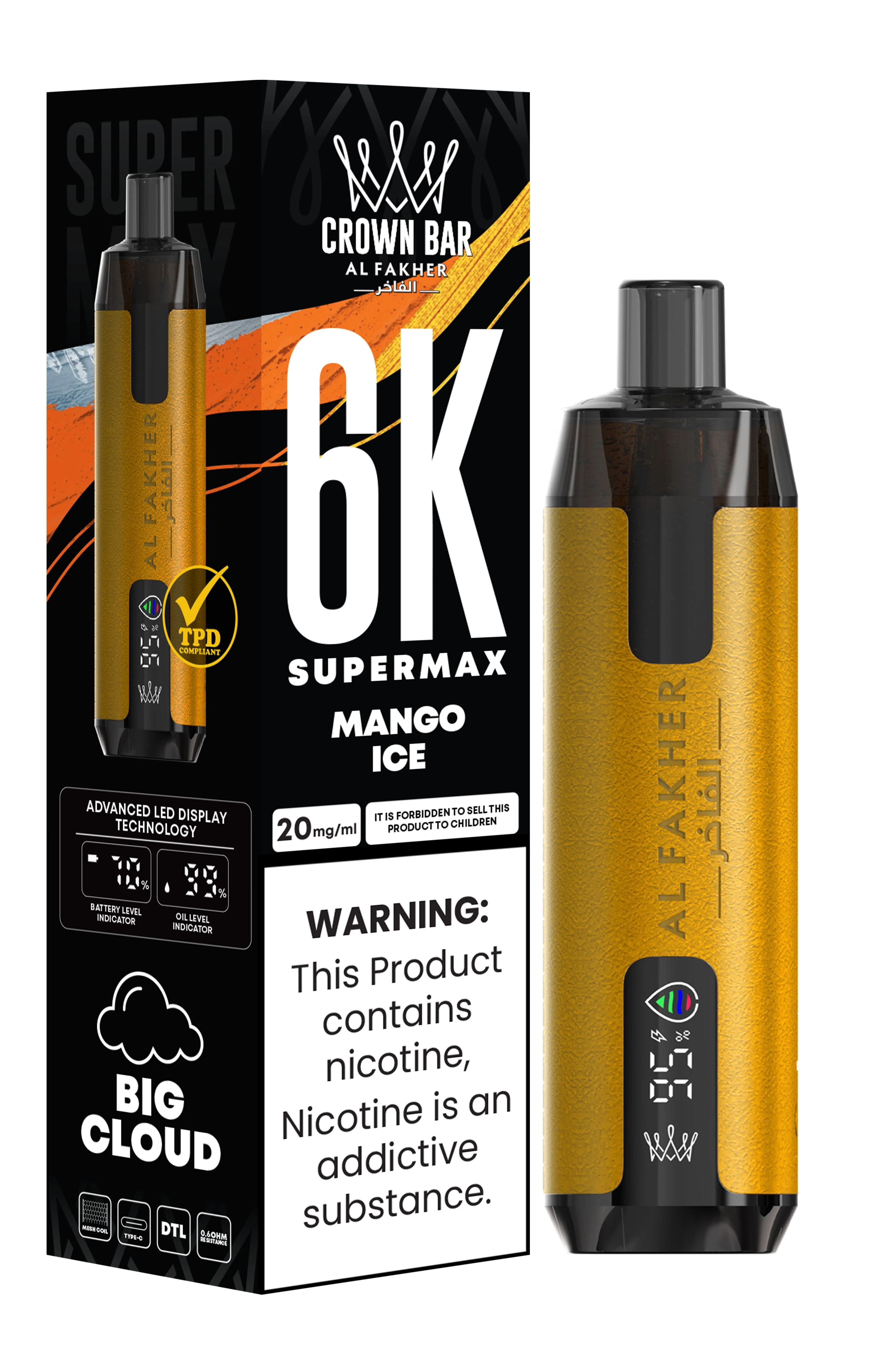 Al Fakher Crown Bar 6K Supermax Disposable Vape Kit - Mango Ice