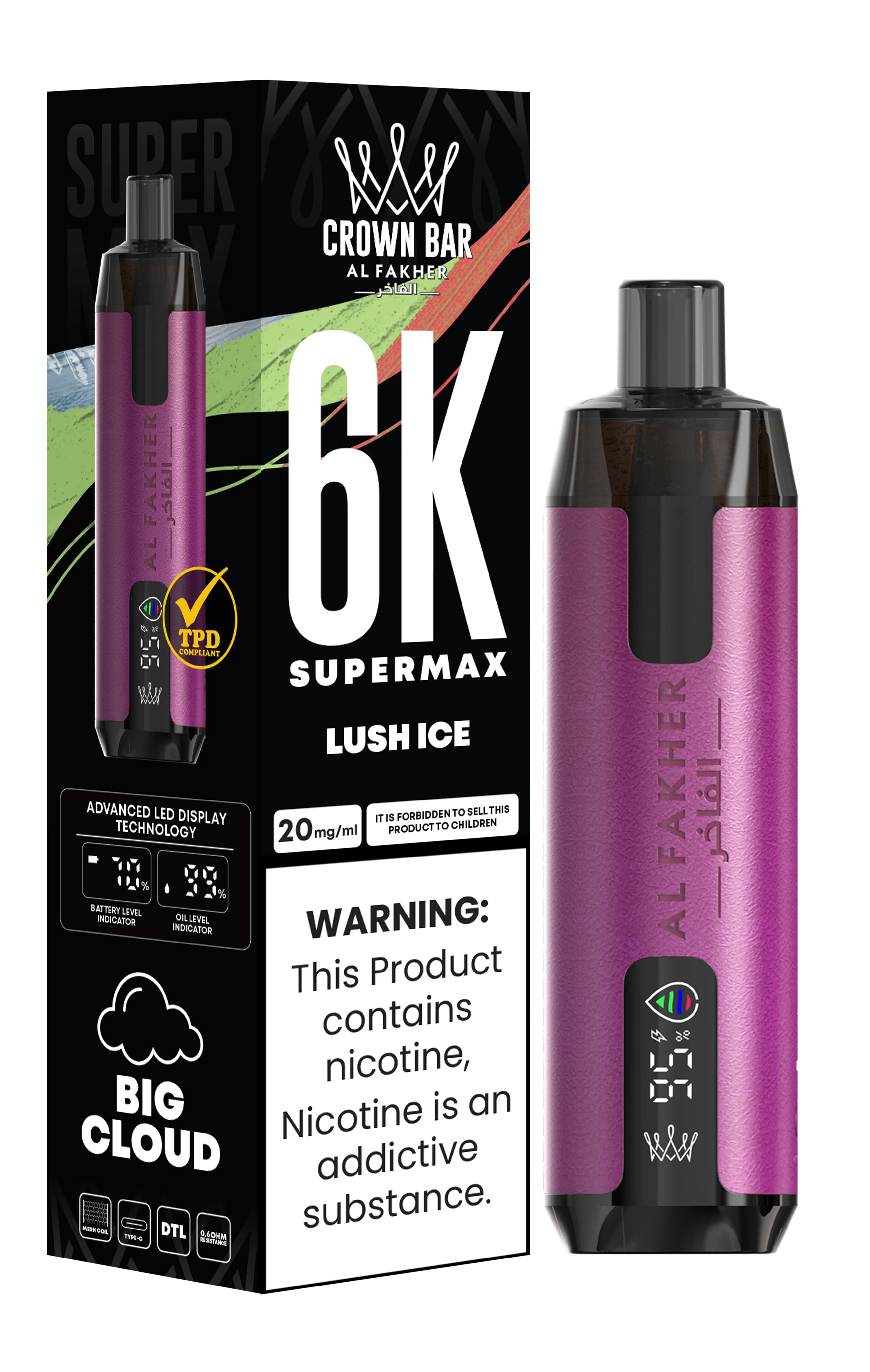 Al Fakher Crown Bar 6K Supermax Disposable Vape Kit - Lush Ice