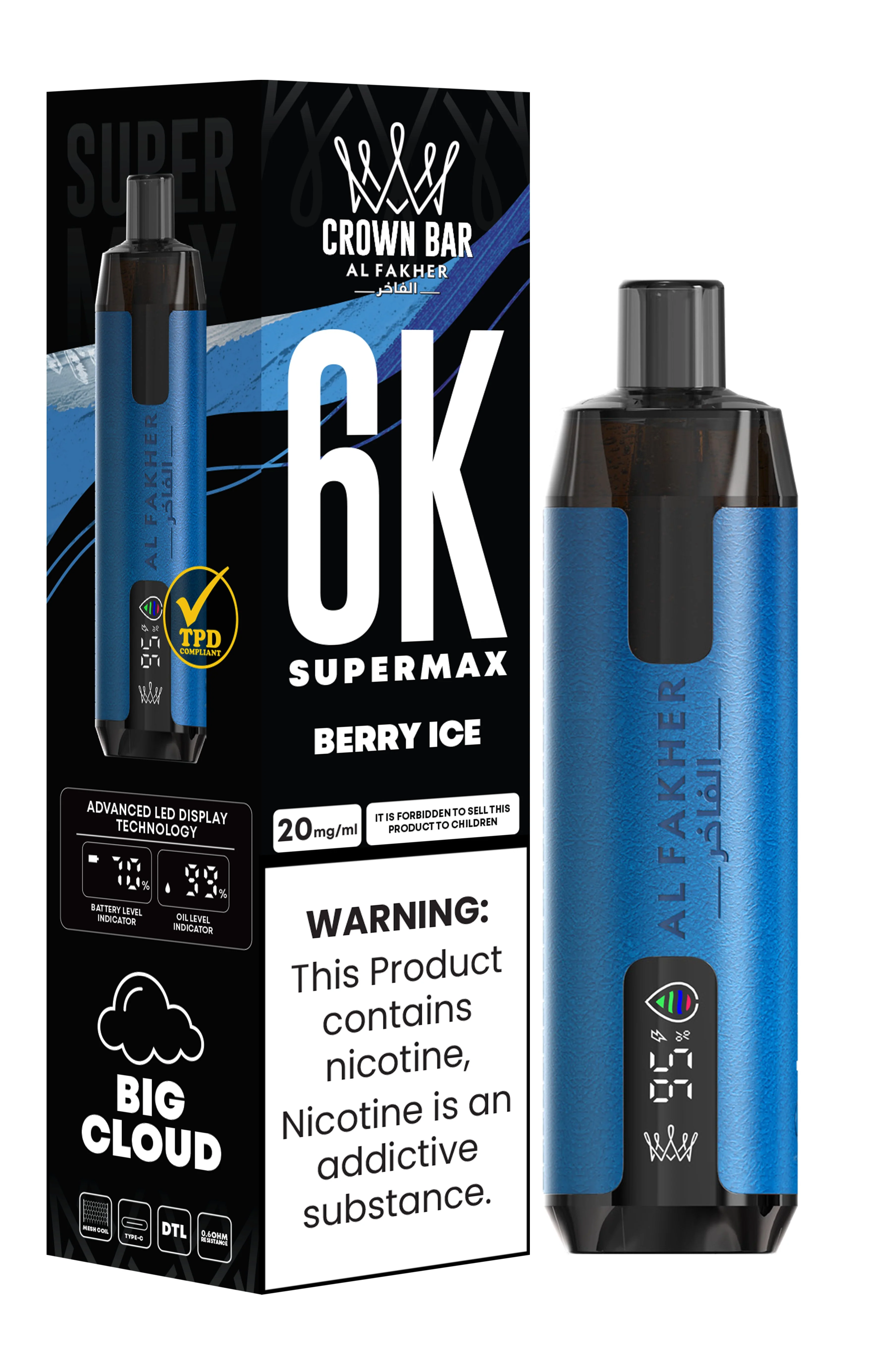 Al Fakher Crown Bar 6K Supermax Disposable Vape Kit - Berry Ice