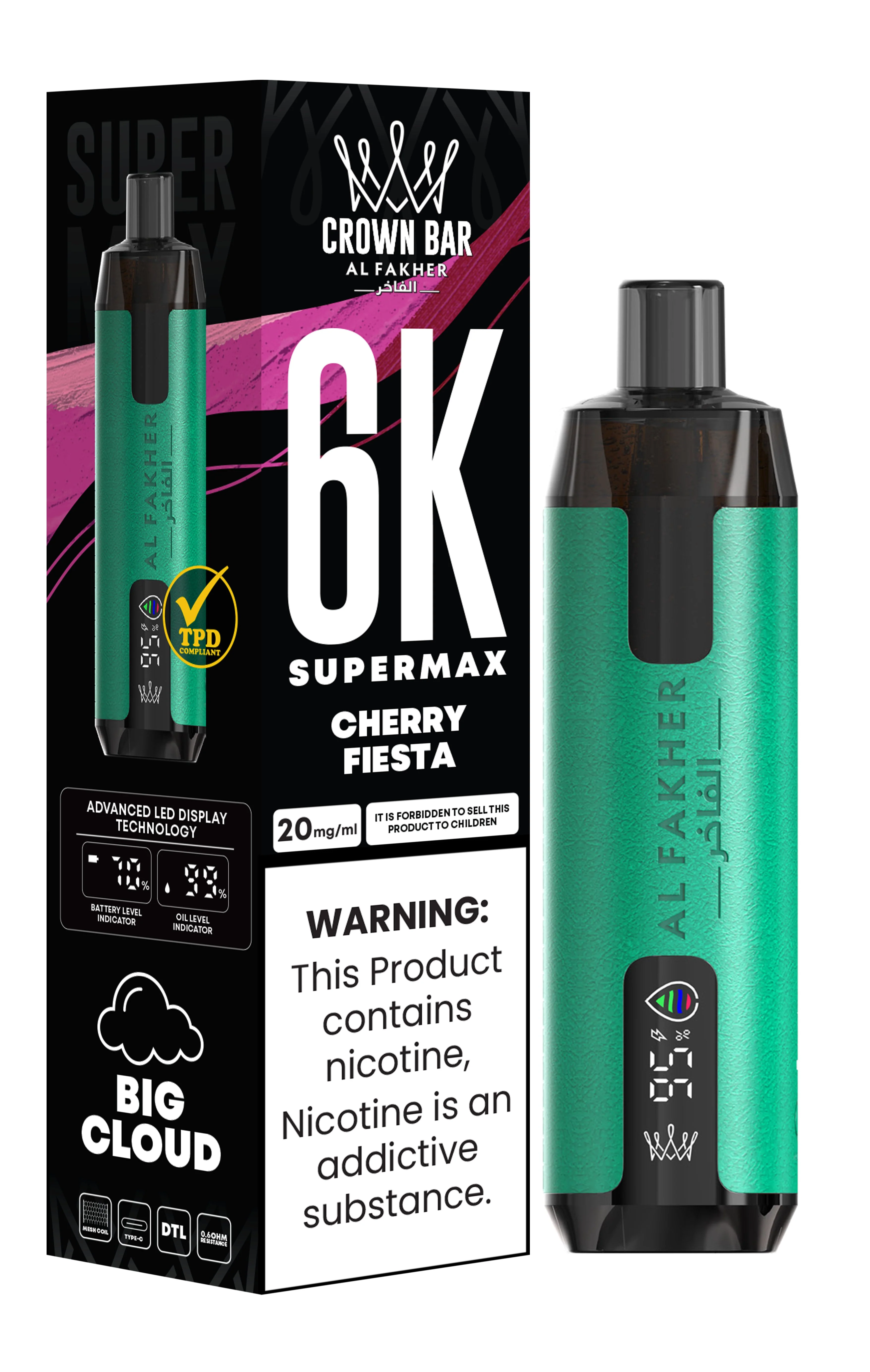 Al Fakher Crown Bar 6K Supermax Disposable Vape Kit - Cherry Fiesta