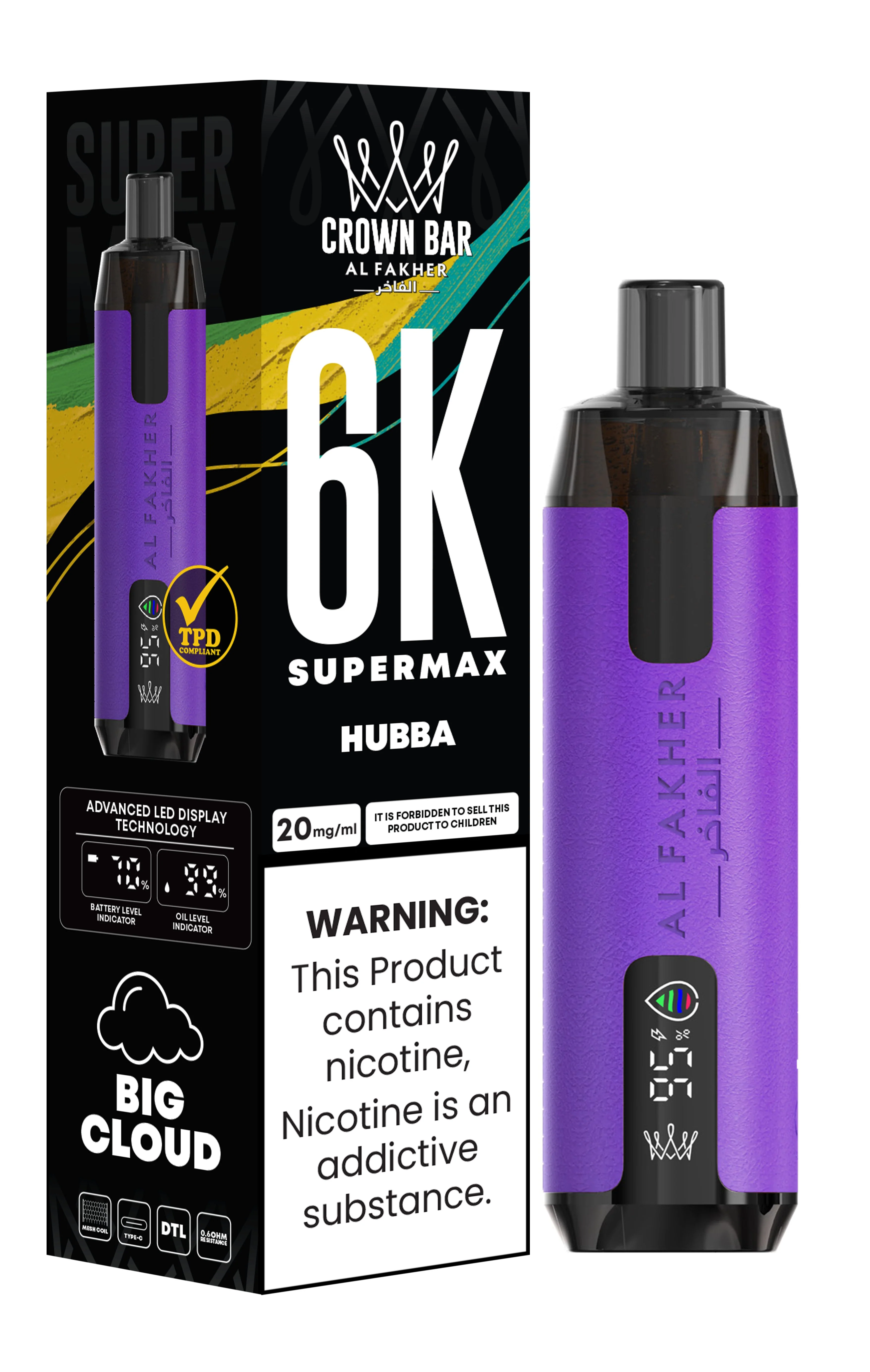 Al Fakher Crown Bar 6K Supermax Disposable Vape Kit - Hubba