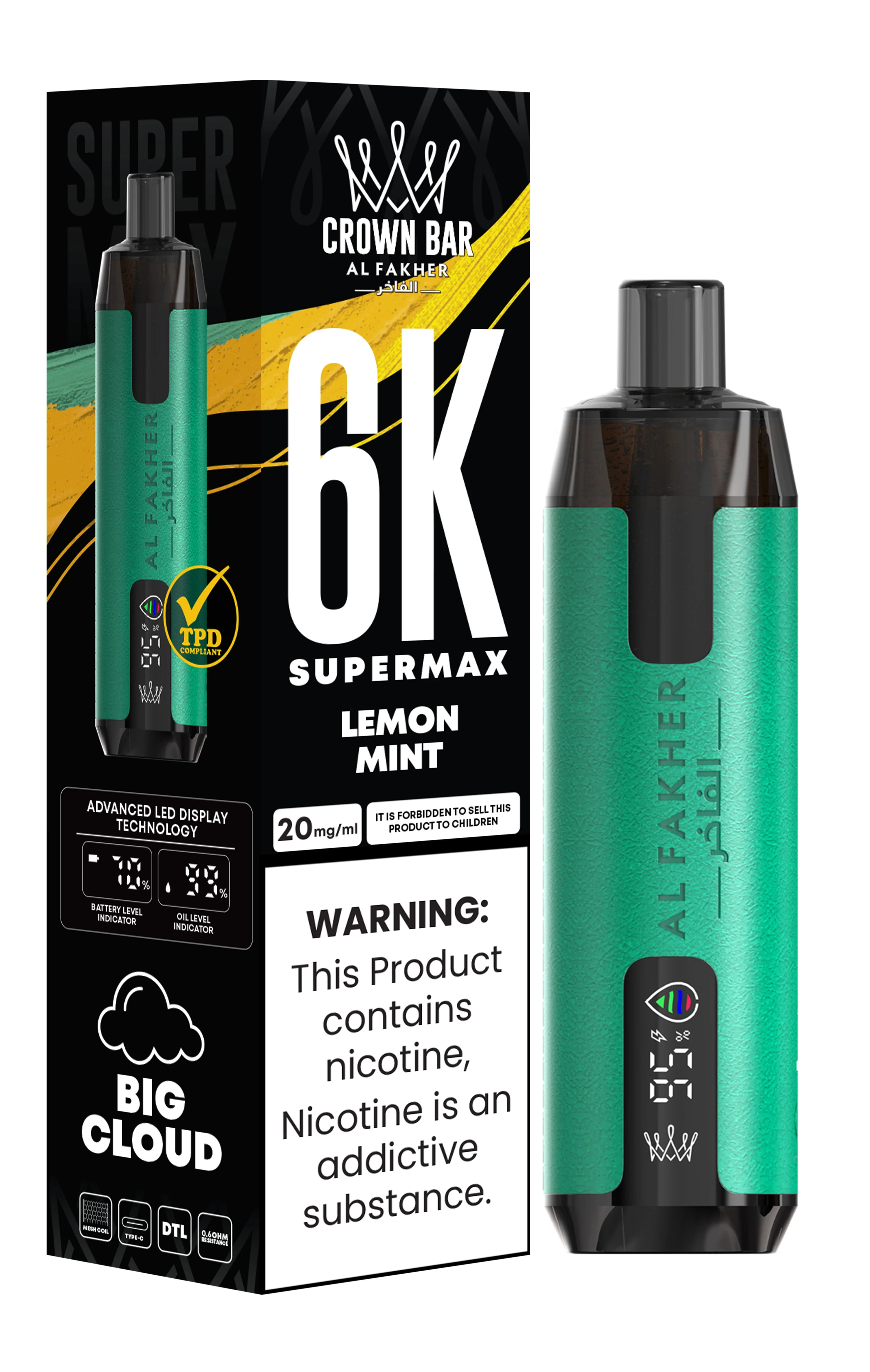 Al Fakher Crown Bar 6K Supermax Disposable Vape Kit | Lemon Mint