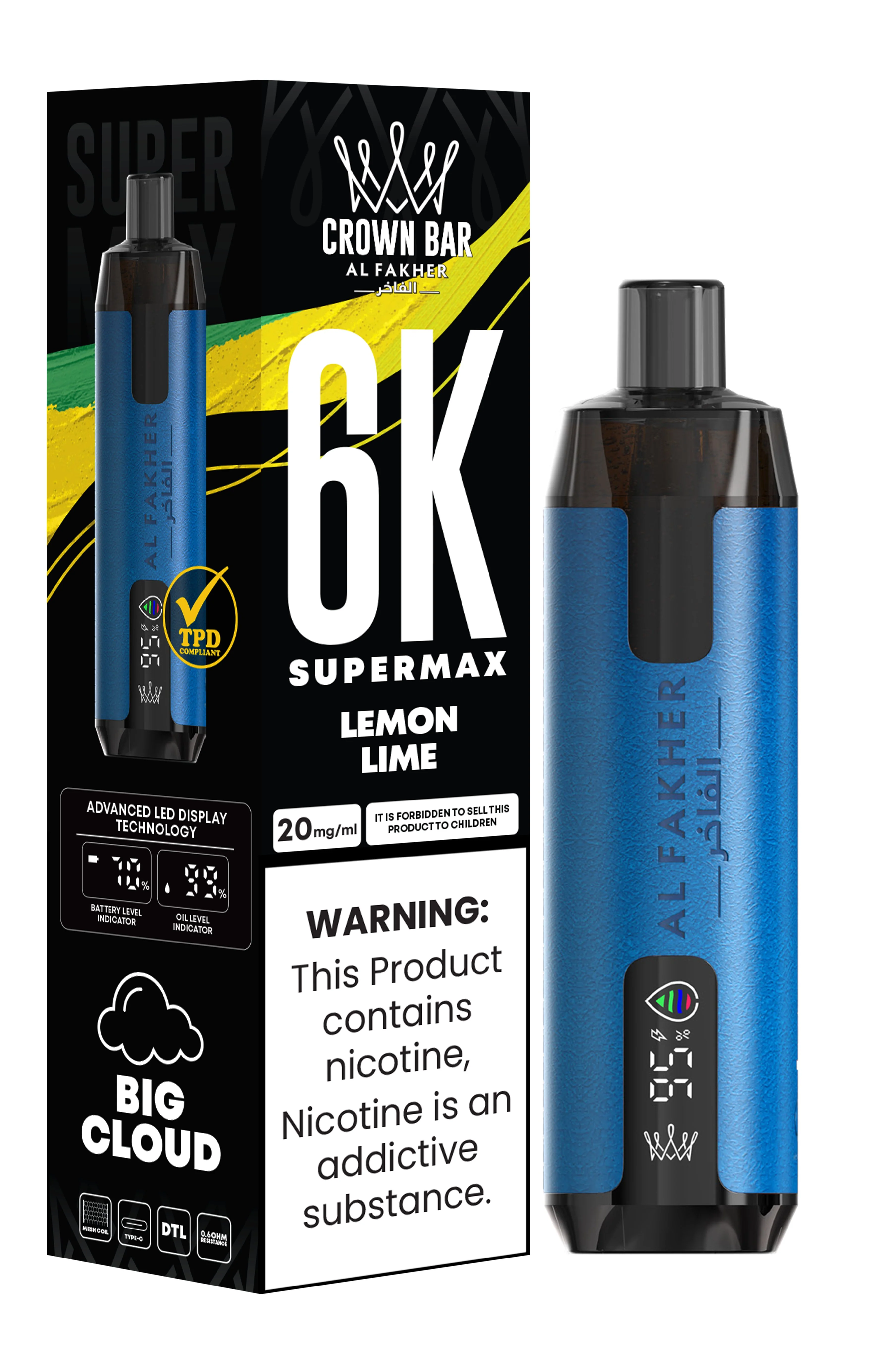 Al Fakher Crown Bar 6K Supermax Disposable Vape Kit - Lemon Lime