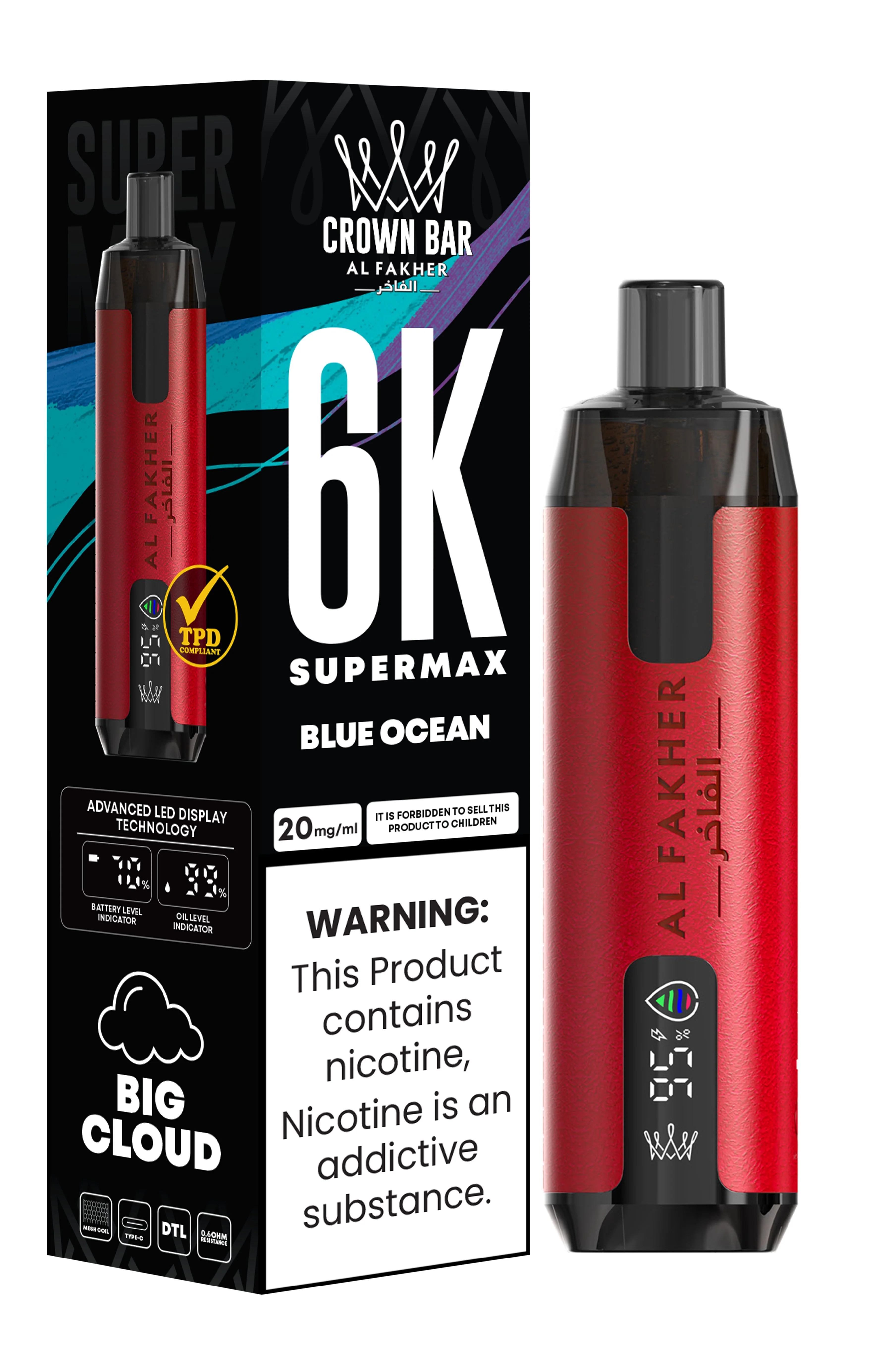 Al Fakher Crown Bar 6K Supermax Disposable Vape Kit - Blue Mist