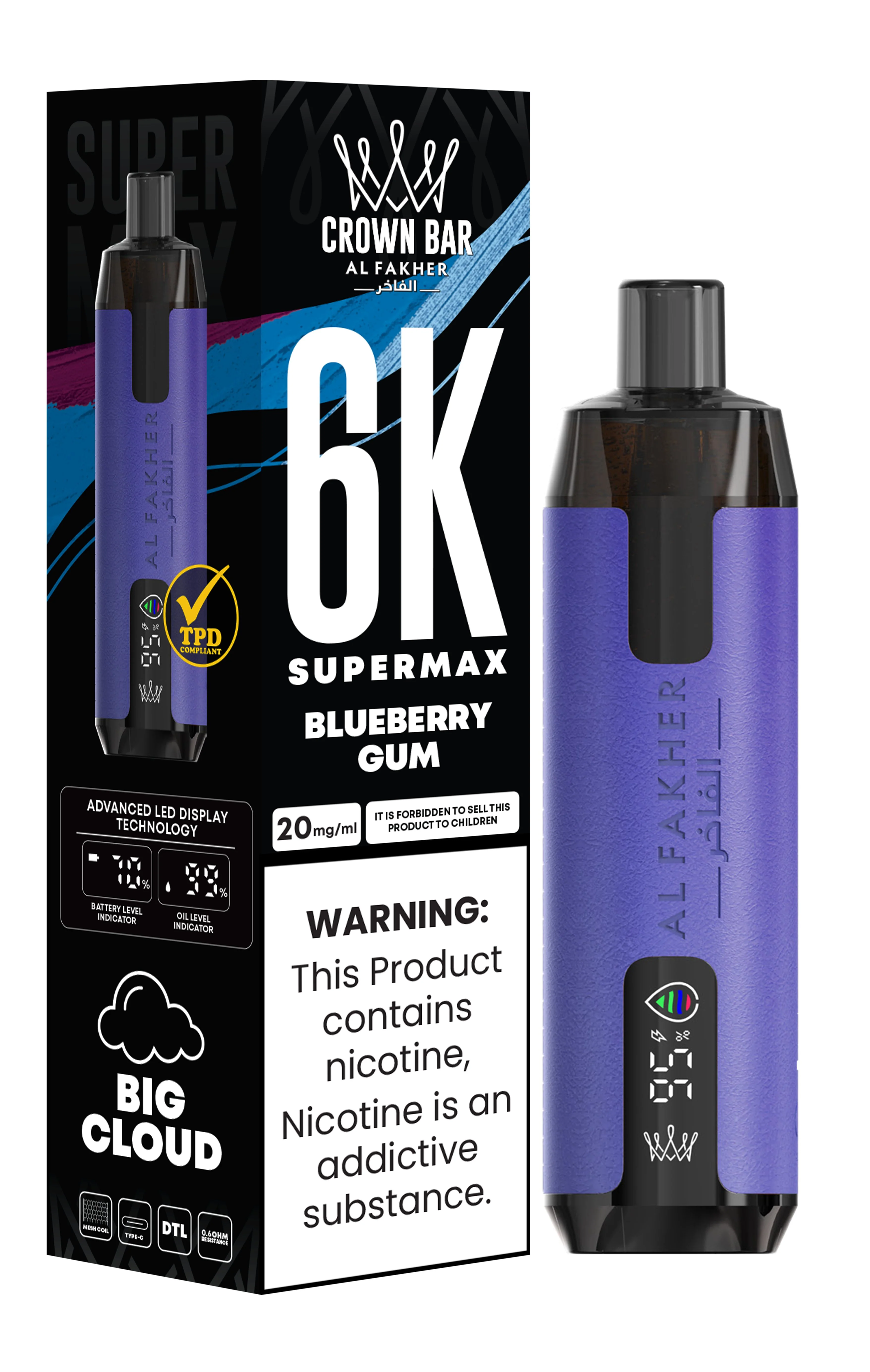 Al Fakher Crown Bar 6K Supermax Disposable Vape Kit - Blueberry Gum