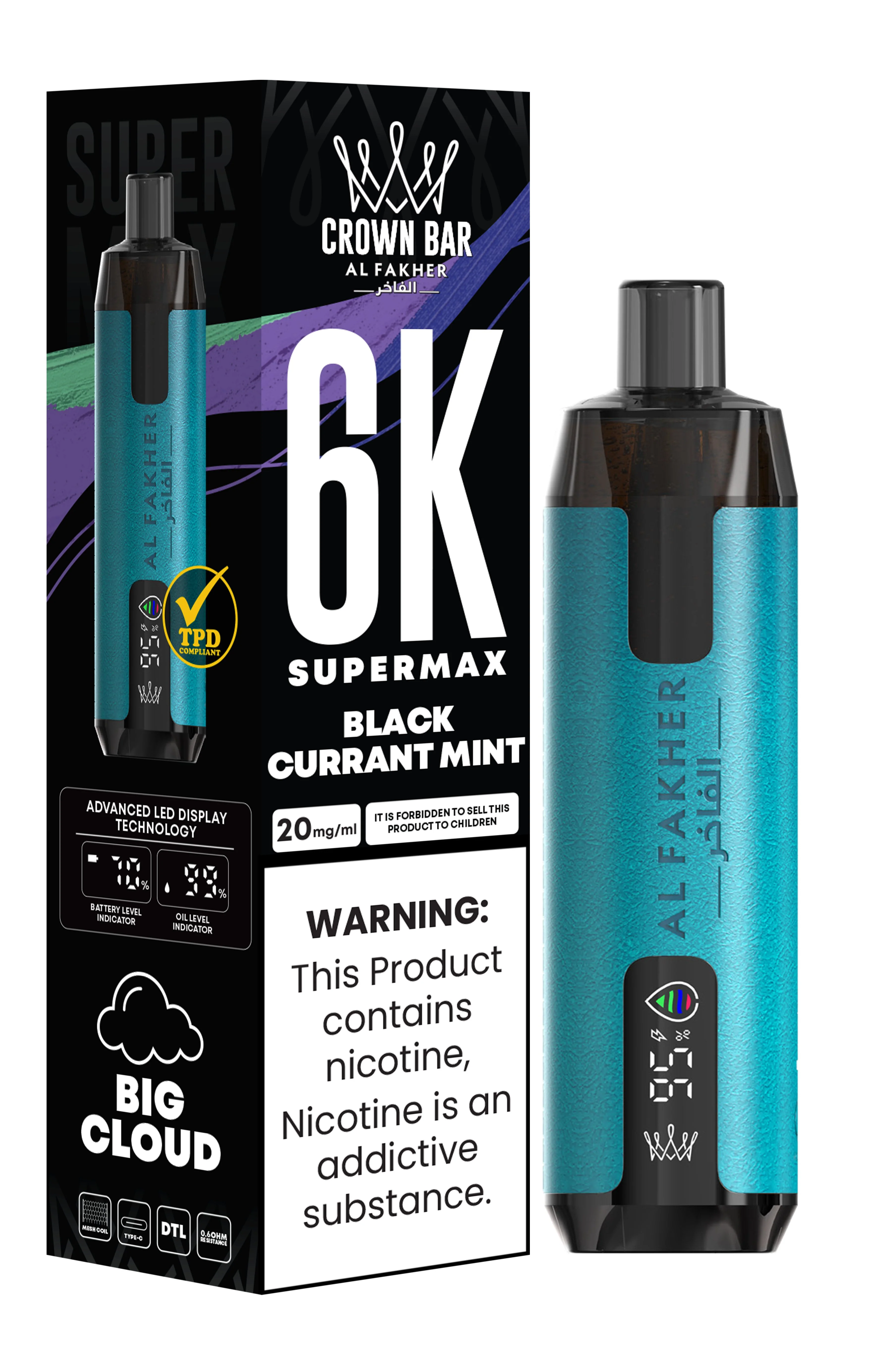 Al Fakher Crown Bar 6K Supermax Disposable Vape Kit - Blackcurrant Mint