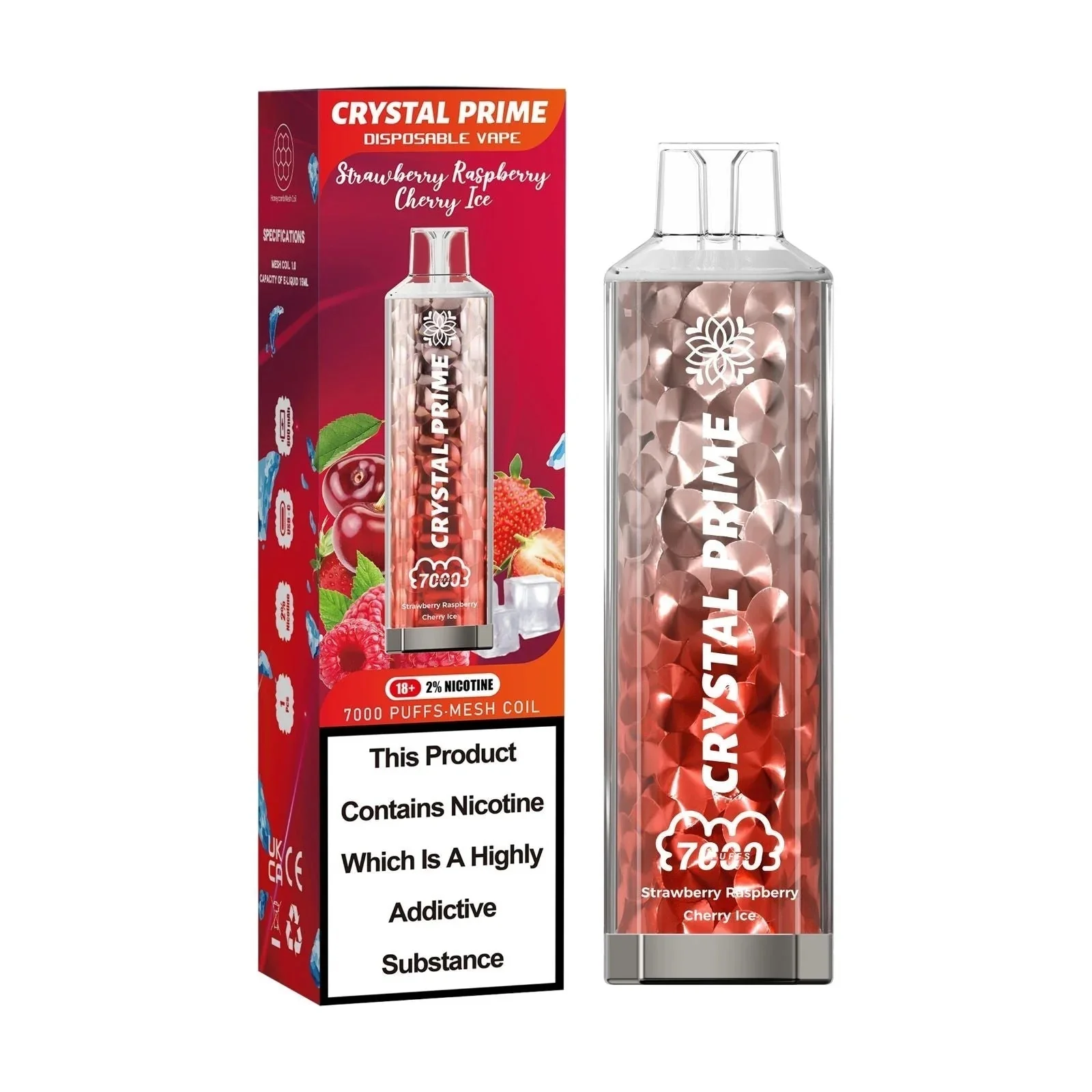 Strawberry Raspberry Cherry Ice by Crystal Prime 7000 Disposable Vape